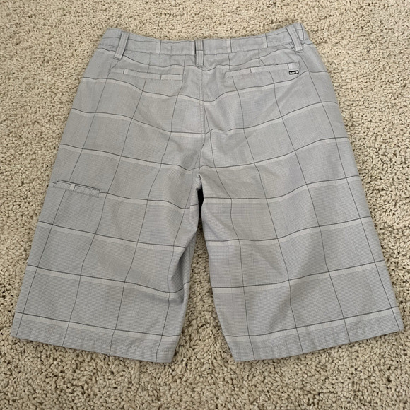 Hurley Shorts Mens Sz 30 Chino Bermuda Skate Gray Check Flat Front Longer Length - Picture 1 of 5